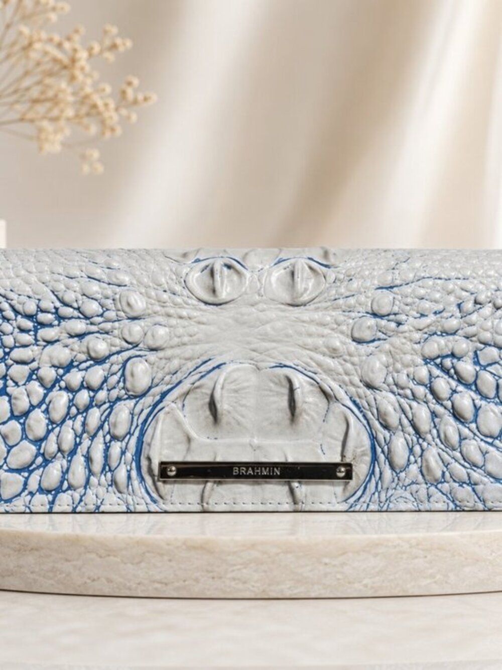 Brahmin Melbourne Blue Gray Croc Embossed Leather Wallet NWT
